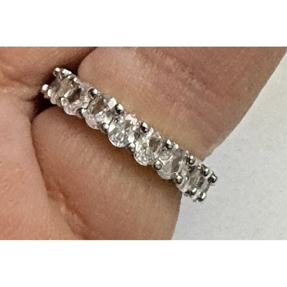 Silver Tone CZ Eternity Band Ring Size 6.5 Full Round Stones